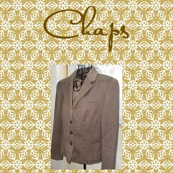 CHAPS BROWN WOOL HERRINGBONE BLAZER~BUTTON DOWN~SIZE 10 - Picture 4 of 5